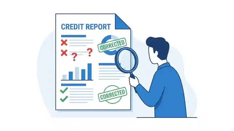 Person checking credit report for errors to fix credit score